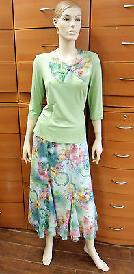PARTY SKIRT SET Light Green A line Midi Floral Skirt Set 3 4 Sleeve Blouse $145.00