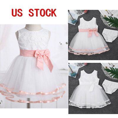#ad US Baby Girls Embroidered Flower Tutu Dress Pageant Party Baptism Princess Gown $7.12