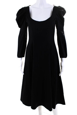 #ad Khaite Womens Solid Cotton Puff Shoulder Long Sleeve Maxi Dress Black Size 2 $418.61