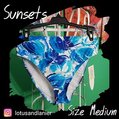 #ad Sunsets Blue White Bikini Bottoms Sz Medium $25.00