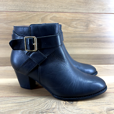 #ad Vionic Womens Boots Size 6.5 Trinity Black Leather Buckle Heeled Bootie $39.88