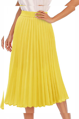 #ad DRESSTELLS Pleated Midi Skirts for Women Long Chiffon XX Large Yellow $57.41