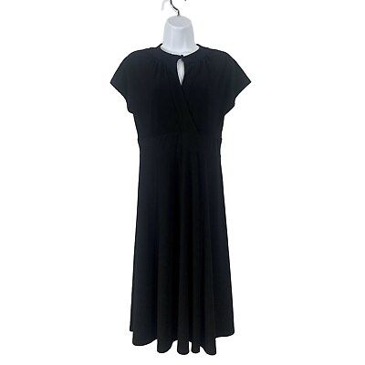 #ad Dressbarn Womens Crew Keyhole Neck Cap Sleeve Black Cocktail Dress Size 10 $22.45