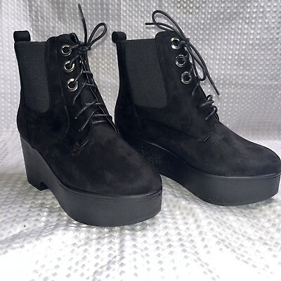 #ad #ad Women’s Ankle Boots Black Color With 3”Wedge Size 5 With Ties In The Front $7.99