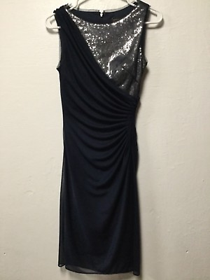 #ad Womens Evening Dress Size 4 Blue Silver Panel Sequins Sexy Adrianna Papell 205 $35.00