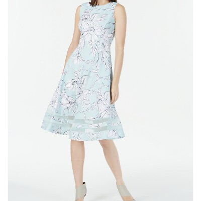 #ad Calvin Klein MIDI Sun Dress Women Plus Size 16 Mint Green Floral Sleeveless Zipp $29.97