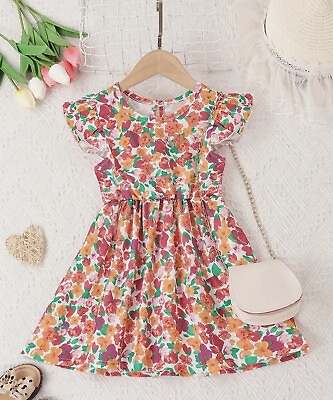 #ad New Little Girls Floral Cap Sleeve Dress Party Summer Casual Orange 3 Years $17.95