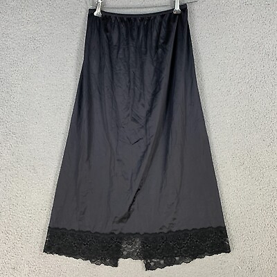 #ad Vintage Sears Womens Medium 27 29 Midi Slip Black Lace Slit USA $29.97
