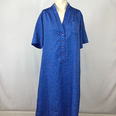 VINTAGE SEARS WOMEN#x27;S L XL BLUE FLORAL SHORT SLEEVE LOUNGE DRESS $22.40
