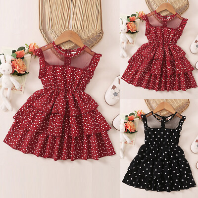 #ad Kids Baby Girls Boho Polka Dot Lace Tutu Dress Summer Sleeveless Prom Clothes US $19.19