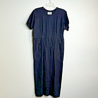 #ad FLAX Womens Petite Gauzy Linen Pocket Long Maxi Dress Black $55.00