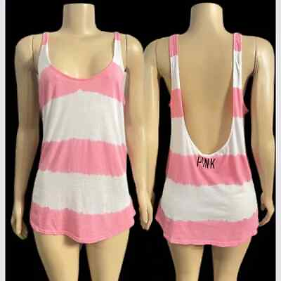 #ad Victoria’s Secret PINK Swim Beach Bikini Cover Up Tank Pink White Large $19.99