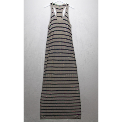 #ad VINCE Sweater Knit Racerback Maxi Dress Striped Cotton Black Taupe Sz M $44.97