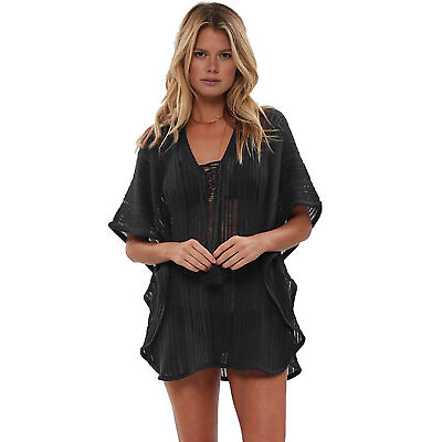 #ad #ad Women#x27;s Black V Neck Hollow Out Swim Coverup Crochet Beach Swimsuit Cover Ups $18.99