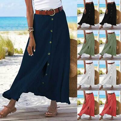 #ad New Women Ladies Boho Button Long Skirt Maxi Summer Dress Casual Swing Skirts US $21.39