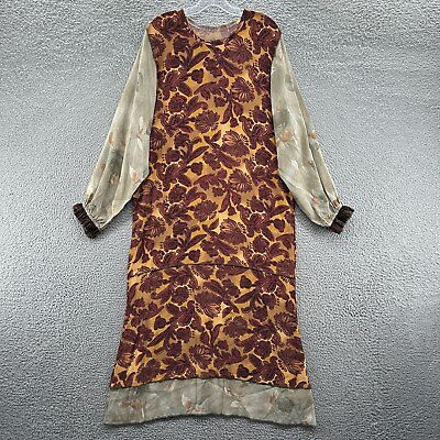 #ad Vintage Nothing Matches Dress Womens 1 Brown Floral Midi Long Sleeve Boho Dress $69.99