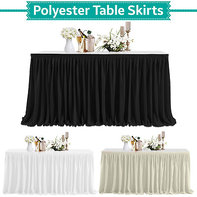 #ad Polyester Table Skirt for Weddings Parties Event Decorations 14FT 17FT 21FT GBP 32.29