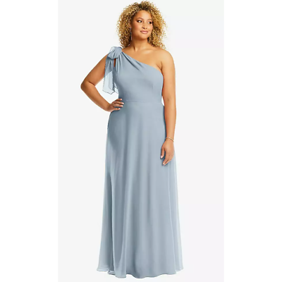 #ad AFTER SIX Women#x27;s Draped One Shoulder Maxi Dress 18R Mist Blue Scarf Bow $31.50