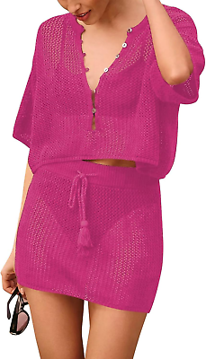 2 Piece Crochet Swimsuit Cover Ups for Women Hollow Out Knitted Bathing Suit Cov $53.99