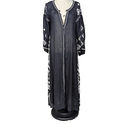 #ad Boho Embroidered Long Sleeve Maxi Dress Black and White $45.00