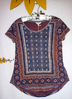 Lucky Brand Top S New Cute Boho Hippie Popover Peasant Tee Shirt Blouse $39 NWT $22.49
