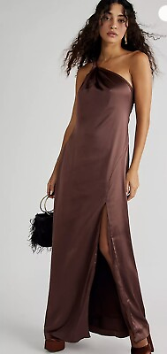 #ad NWT Free People Women Victoria Chocolate Brown One Shoulder Maxi Dress Size 2 $152.00