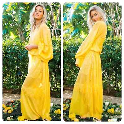 #ad NEW We Are HAH Royal HAHness Lemon Drop Lace Boho Dress XS $119.00
