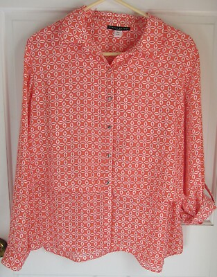 #ad Simply Styled by Sears Womens Coral Button Front Rolled Tab Sleeve Blouse Sze XL $12.88