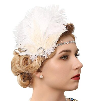 #ad 1920s Flapper Feather Hair Clip Headpiece Prom Party Hair Jewelry for Women $19.50
