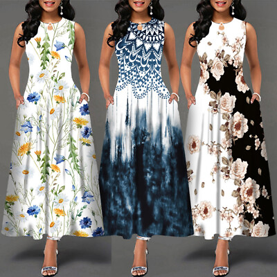 #ad New Ladies Evening Party Floral Sundress Summer Boho Long Maxi Beach Dress $23.90