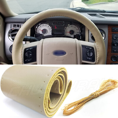 15#x27;#x27; Car Steering Wheel Leather Cover Breathable Anti slip Wrap DIY Stitch $13.84
