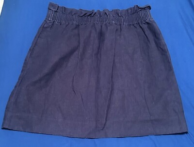 #ad J Crew Sidewalk Mini Skirt Women’s 6 Linen Cotton Navy Pull On $21.95