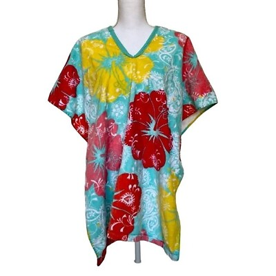 #ad Swim Coverup 100% Cotton V Neck Floral Terry Cloth Beach Towel One Size $19.99