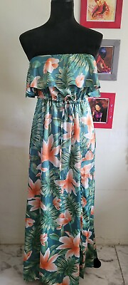 Beautiful beach maxi dress strapless hawaaiian with high slits and ruffles $25.00