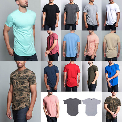 #ad Victorious Men#x27;s Hipster Solid Color Long Length Curved Hem T Shirt TS270 K21A $11.95