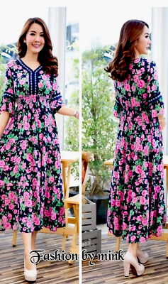 #ad #ad Summer Floral Long Flowy Tassel Embroidered Collar Dress $25.75
