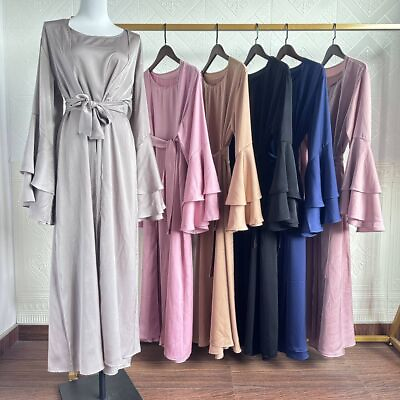 #ad #ad Dubai Women Open Abaya Maxi Dress Sets Islamic Kaftan Long Robes Ramadan Dresses C $64.27