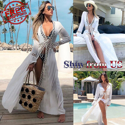 Women#x27;s Bathing Suit Cover Up Lace Boho Beach Summer Bikini Sundress Dress $18.99
