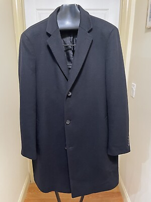 #ad John W Nordstrom Black 100% Cashmere Overcoat Coat 46 Long $79.99