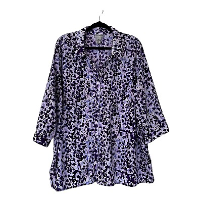 Catherines Tops Blouse Women Plus 3XL Purple Floral Tunic Button Blouse $22.99