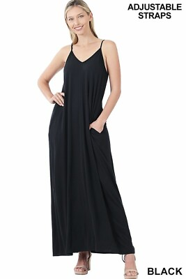 #ad #ad Pocket V Neck Maxi Dress Black Medium $39.99