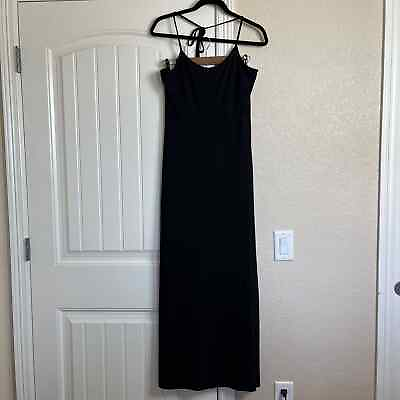 #ad Charlotte Russe Womens Sz L Maxi Halter Dress Solid Black Vintage Y2K $15.52