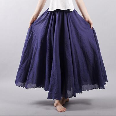 #ad 2023 Summer Women Skirt Linen Cotton Long Skirts Elastic Waist Boho Maxi Skirts $20.79