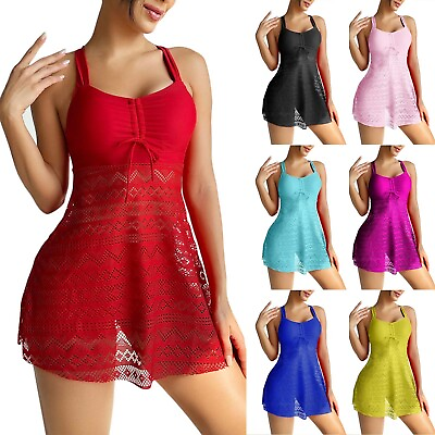 #ad Women#x27;s Summer Tankini Set Solid Color 2 Piece Bikini Dress Swimsuit w Briefs $32.98