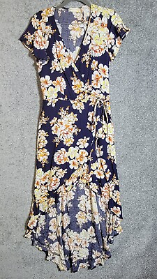 Altar#x27;d State Andres Rayon Faux Wrap Dress Womens Size Medium Blue Floral $27.99