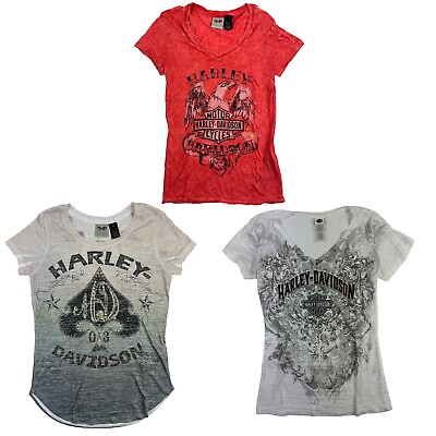 Harley Womens Short Sleeve Shirt Mixed Lot 3 Small Logo Jeweled Emblem Biking S $34.95