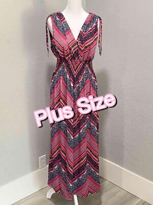 #ad NEW Pink Plus Size Maxi Dress Geo Print Flattering Timeless Casual $25.00
