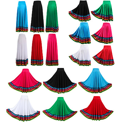 #ad Women#x27;s Skirt Spanish Colorful Stripe Hem Skirt Stage Performance Costume $13.51