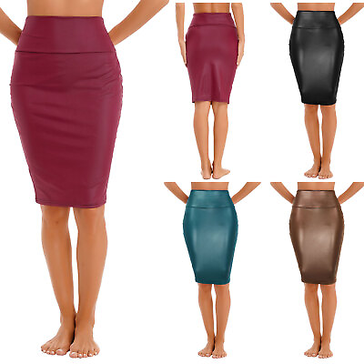 Women High Waist Pencil Skirt Solid Color High Waist Bodycon Office Mini Skirts $6.15