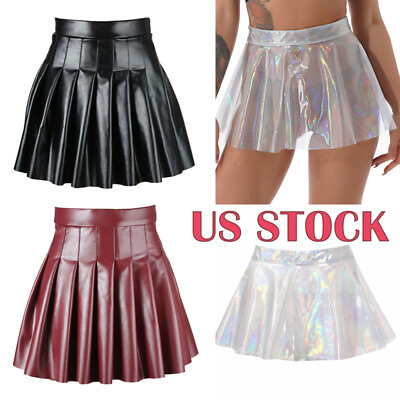 US Women#x27;s Sexy Leather Pleated Skirt Clubwear High Waist PVC Short Mini Skirts $10.22